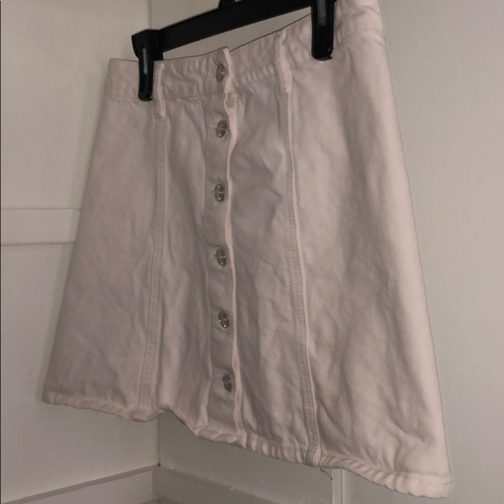 White Button Down Denim Skirt